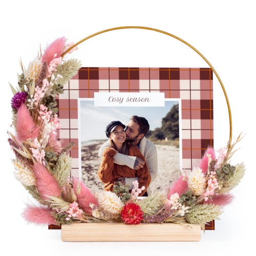 Couronne de fleurs sechées rose-violet avec 13 cartes