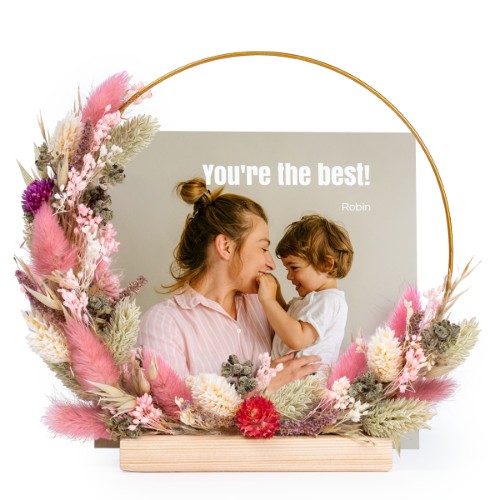 Dried flower wreath rose/purple with 13 photo cards