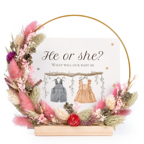 Krans av tørkede blomster rosa/lilla med 13 fotokort