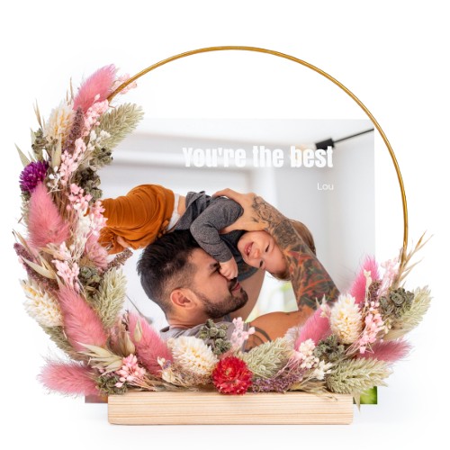 Dried flower wreath rose/purple with 13 photo cards