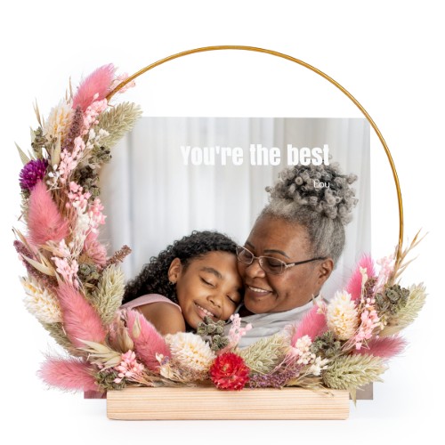 Tørret blomsterkrans lyserød/lilla med 13 fotokort