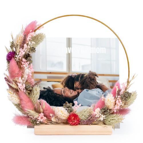 Dried flower wreath rose/purple with 13 photo cards