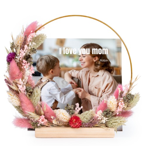 Dried flower wreath rose/purple with 13 photo cards