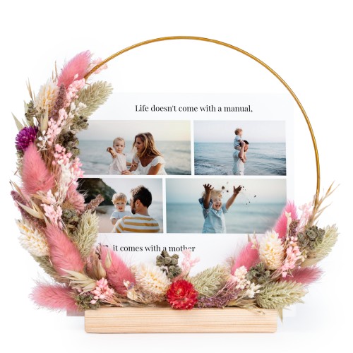 Krans av tørkede blomster rosa/lilla med 13 fotokort