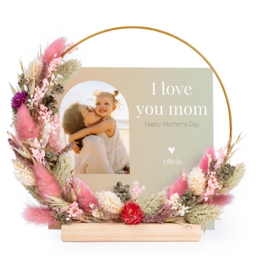 Dried flower wreath rose/purple with 13 photo cards