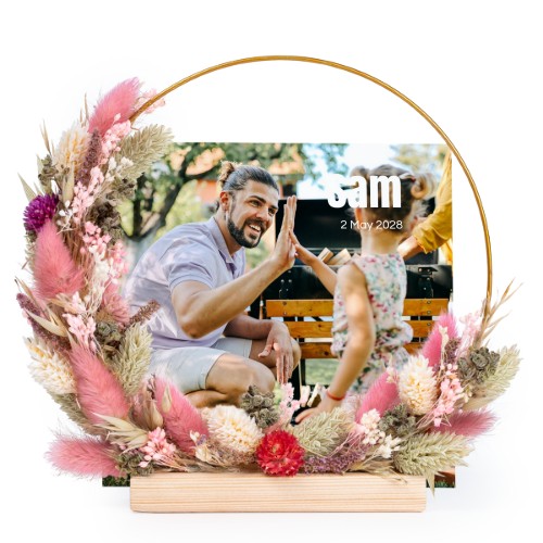 Dried flower wreath rose/purple with 13 photo cards