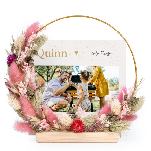 Dried flower wreath rose/purple with 13 photo cards