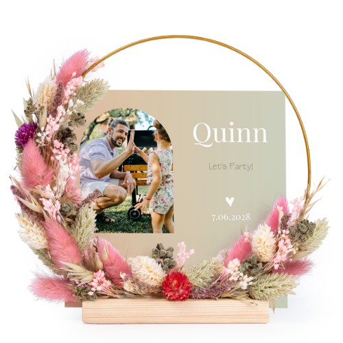 Tørret blomsterkrans lyserød/lilla med 13 fotokort