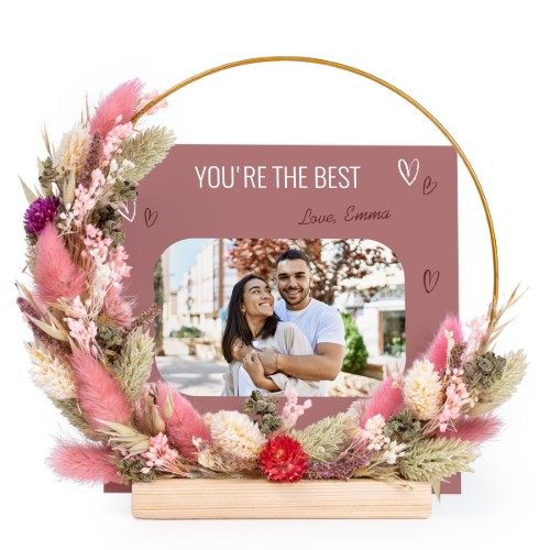 Dried flower wreath rose/purple with 13 photo cards