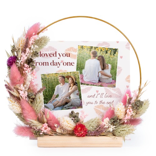 Dried flower wreath rose/purple with 13 photo cards