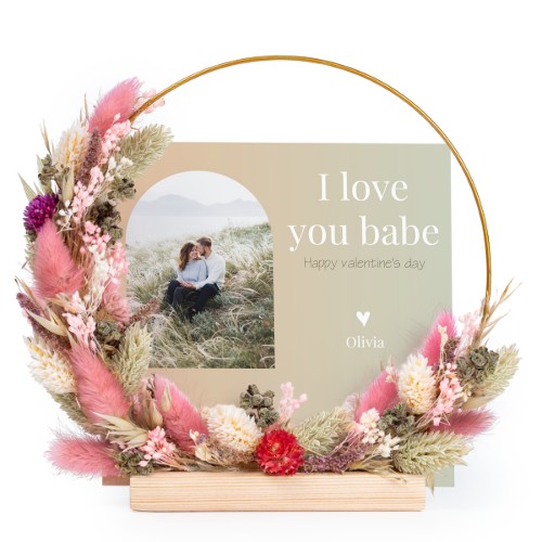 Dried flower wreath rose/purple with 13 photo cards