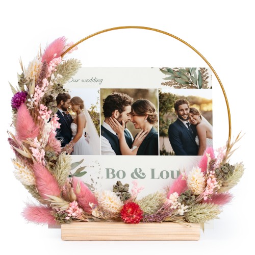 Dried flower wreath rose/purple with 13 photo cards