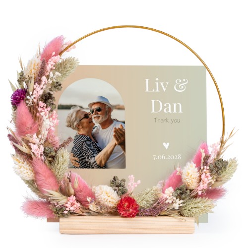 Trockenblumenkranz in Rosa-Violett mit 13 Karten