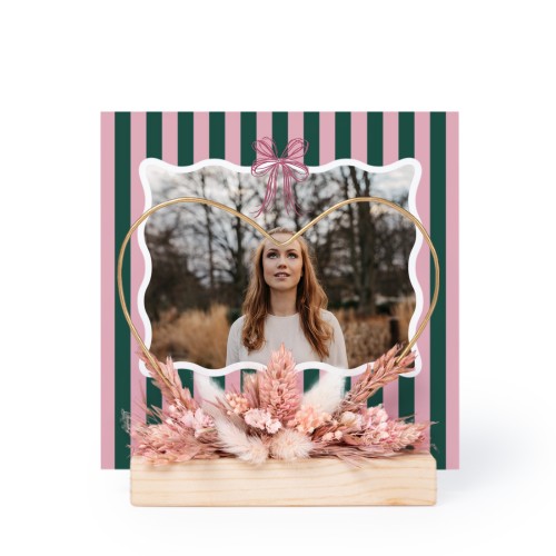 Hjerte og tørkede blomster med 1 fotokort