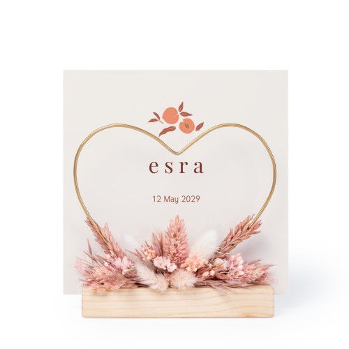 Cœur et fleurs séchées avec 1 carte