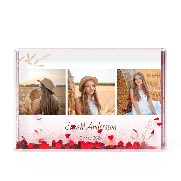 Photo frame with heart confetti