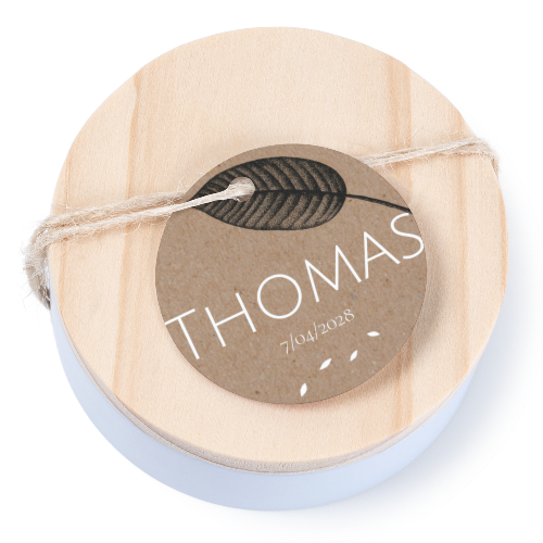 Tin box wooden lid round label - set of 12 Tin box wooden lid round label - set of 12