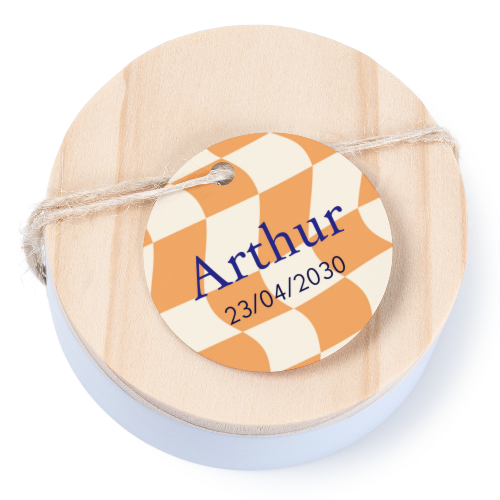 Tin box wooden lid round label - set of 12 Tin box wooden lid round label - set of 12