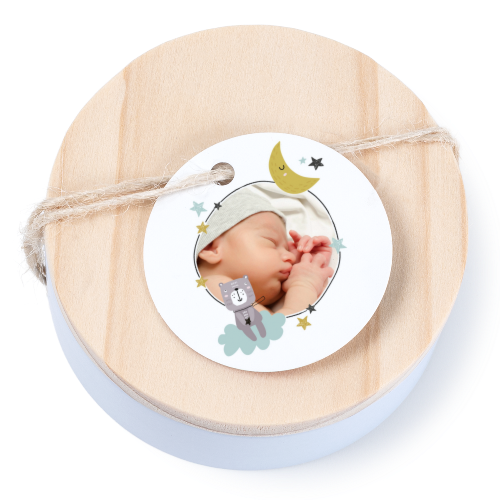 Boîtes en métal avec couvercle en bois sticker rond (lot de 12) Boîtes en métal avec couvercle en bois sticker rond (lot de 12)