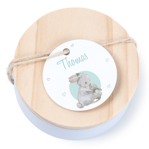 Boîtes en métal avec couvercle en bois sticker rond (lot de 12)
