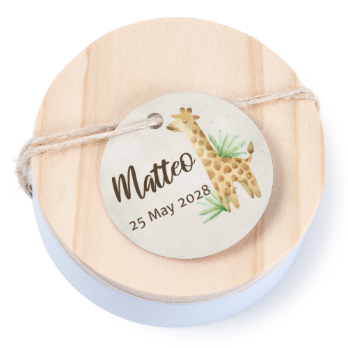 Tin box wooden lid round label - set of 12 Tin box wooden lid round label - set of 12