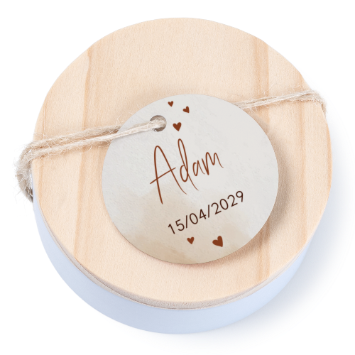Boßtes en métal avec couvercle en bois sticker rond (lot de 12) Boßtes en métal avec couvercle en bois sticker rond (lot de 12)