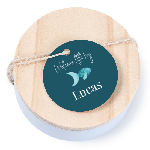 Boîtes en métal avec couvercle en bois sticker rond (lot de 12)