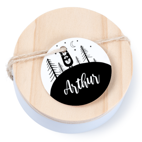 Tin box wooden lid round label - set of 12 Tin box wooden lid round label - set of 12