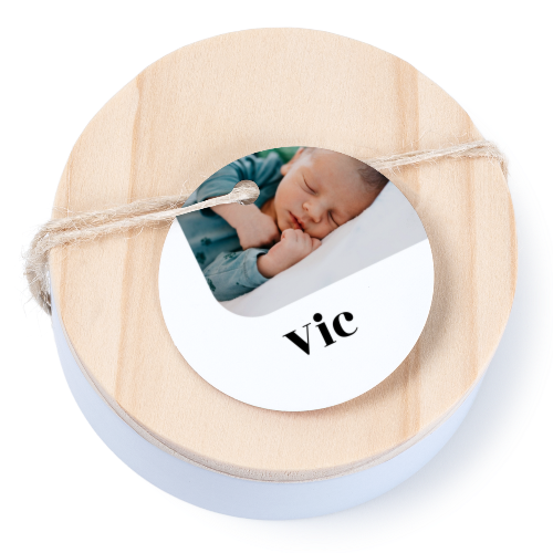 Tin box wooden lid round label - set of 12 Tin box wooden lid round label - set of 12