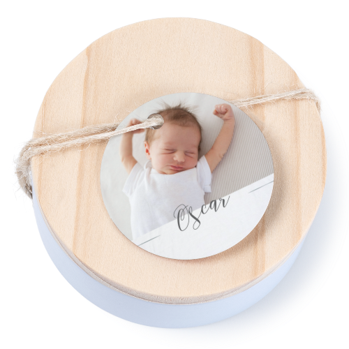 Tin box wooden lid round label - set of 12 Tin box wooden lid round label - set of 12