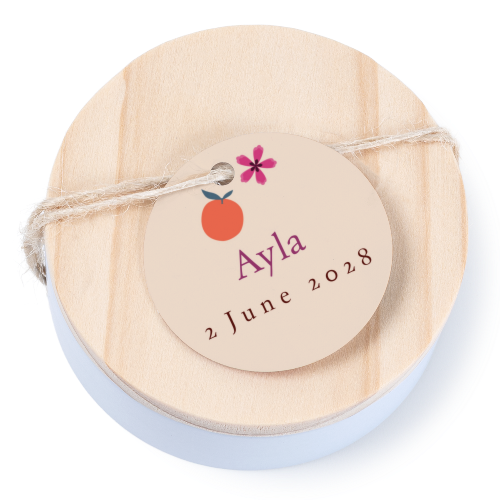 Tin box wooden lid round label - set of 12 Tin box wooden lid round label - set of 12