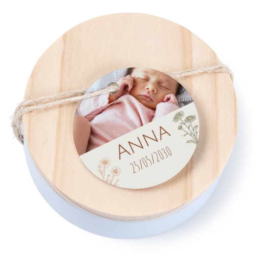 Boîtes en métal avec couvercle en bois sticker rond (lot de 12)