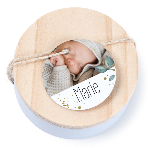 Boßtes en métal avec couvercle en bois sticker rond (lot de 12) Boßtes en métal avec couvercle en bois sticker rond (lot de 12)