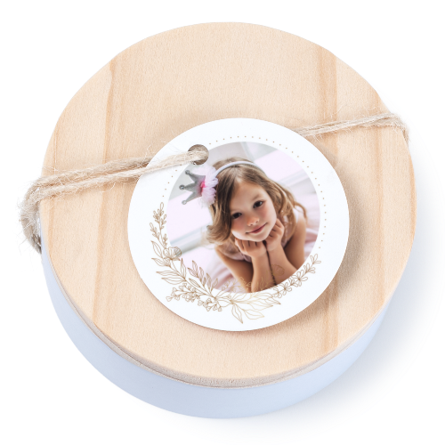 Tin box wooden lid round label - set of 12