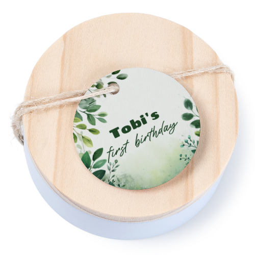 Boîtes en métal avec couvercle en bois sticker rond (lot de 12)