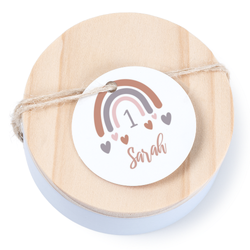 Boîtes en métal avec couvercle en bois sticker rond (lot de 12)