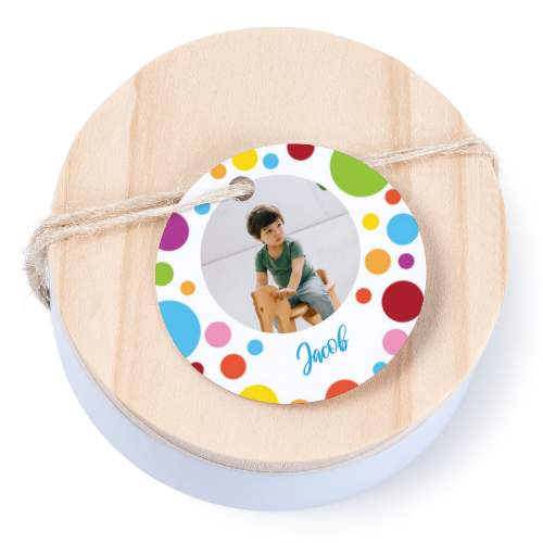 Boîtes en métal avec couvercle en bois sticker rond (lot de 12)