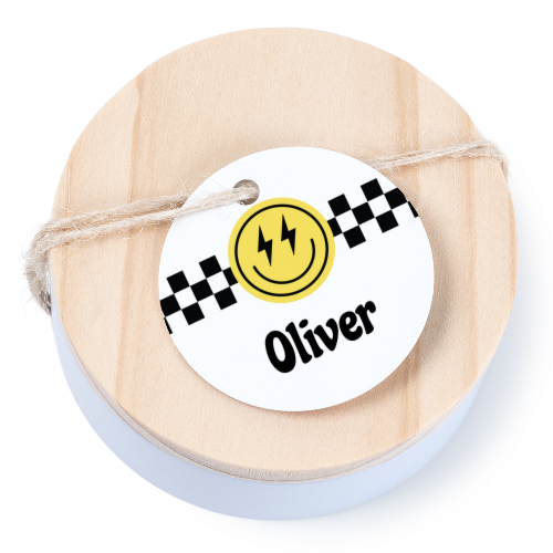 Boîtes en métal avec couvercle en bois sticker rond (lot de 12)