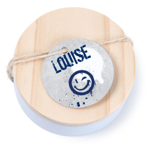 Boîtes en métal avec couvercle en bois sticker rond (lot de 12)