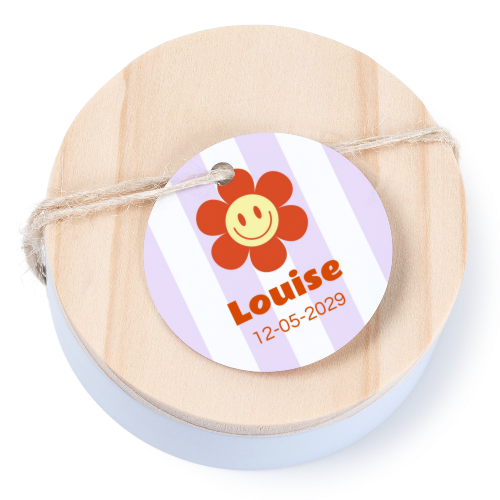 Tin box wooden lid round label - set of 12
