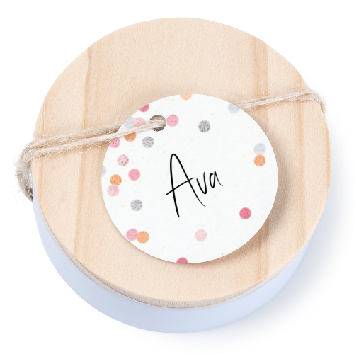 Tin box wooden lid round label - set of 12 Tin box wooden lid round label - set of 12