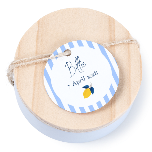 Tin box wooden lid round label - set of 12