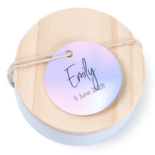 Tin box wooden lid round label - set of 12 Tin box wooden lid round label - set of 12
