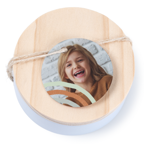 Tin box wooden lid round label - set of 12 Tin box wooden lid round label - set of 12