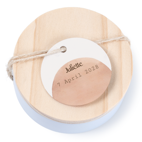 Geschenkdose mit graviertem Holzdeckel und runden Stickern- 12 Stk. Geschenkdose mit graviertem Holzdeckel und runden Stickern- 12 Stk.
