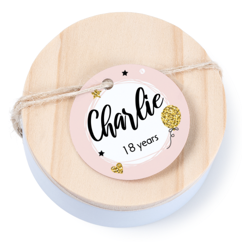 Tin box wooden lid round label - set of 12