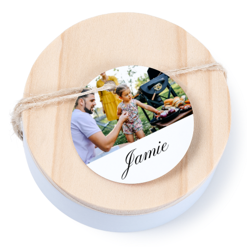 Boßtes en métal avec couvercle en bois sticker rond (lot de 12) Boßtes en métal avec couvercle en bois sticker rond (lot de 12)