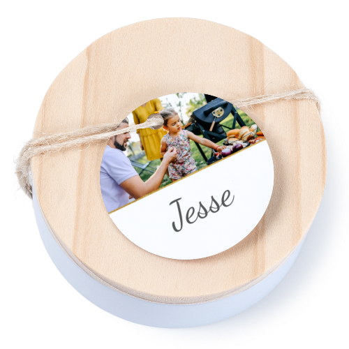 Tin box wooden lid round label - set of 12 Tin box wooden lid round label - set of 12