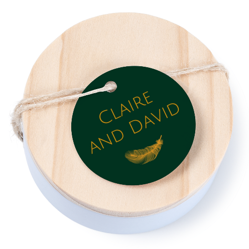 Geschenkdose mit graviertem Holzdeckel und runden Stickern- 12 Stk. Geschenkdose mit graviertem Holzdeckel und runden Stickern- 12 Stk.