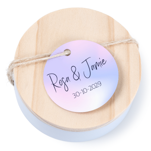 Tin box wooden lid round label - set of 12 Tin box wooden lid round label - set of 12